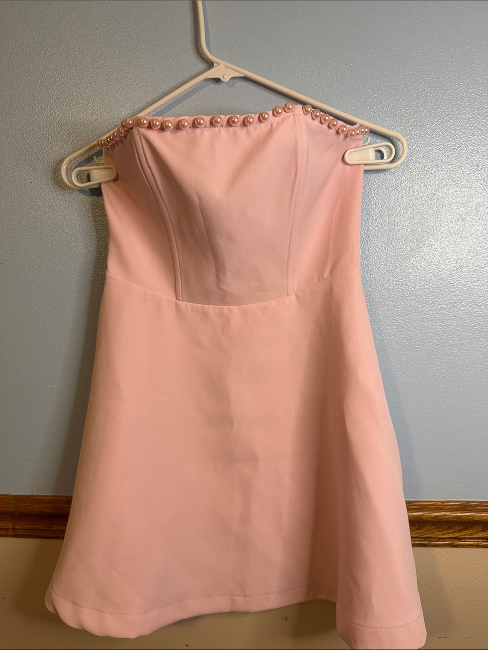 NWT Altar’d State Londyn Pearl Trim Strapless Mini Dress Pink XS (runs large)
